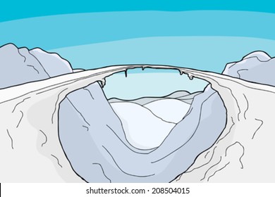 Ice bridge across mountain valley cartoon background