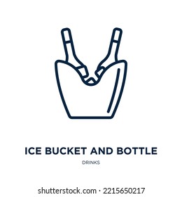 ice bucket and bottle icon from drinks collection. Thin linear ice bucket and bottle, alcohol, glass outline icon isolated on white background. Line vector ice bucket and bottle sign, symbol for web 