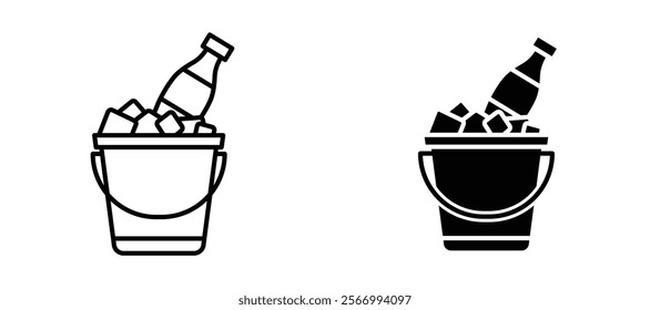 Ice bucket and bottle icons in outline and fill. vector illustration for ui.