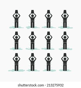 Ice Bucket Challenge - fund raising for ALS vector concept. Viral social activity. People dumping buskers of cold icy water on themselves for charity and donations. 