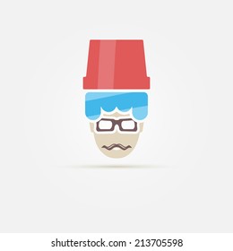 Ice bucket challenge and hipster with mustache vector simple flat icon