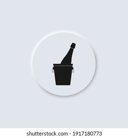 Cubo de hielo con botella de champán neumorfismo vector icono de diseño