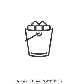 Ice Bucket line icon. linear style sign for mobile concept and web design. Ice bucket filled with ice cubes outline vector icon. Symbol, logo illustration. Vector graphics