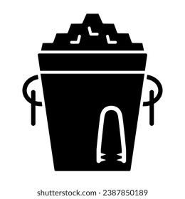 Ice Bucket and Tongs solid icon, Bartenders Day concept, metal bucket with ice sign on white background, bucket of ice with tongs icon in glyph style for mobile and web. Vector graphics
