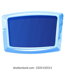 Eisknopf, gefrorener Rahmen, Menü im Cartoon-Stil einzeln auf weißem Hintergrund. Glas glänzend Panel, Spiel ui Element. 