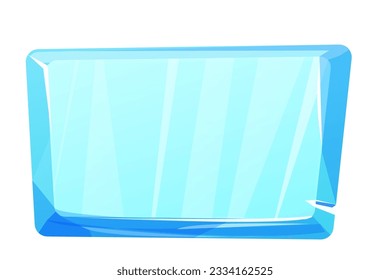 Ice button, frozen frame, level menu in cartoon style isolated on white background. Glass shiny panel, game ui element. 