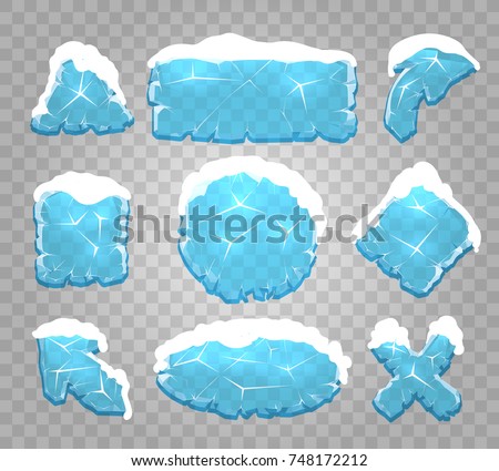 Ice buttons. Icy crystals pannels, diamond glass cold frozen frames vector illustration