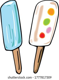 Ice candy with two types of sticks