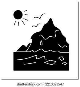 Ice caps melting glyph icon. Polar iceberg with sun. Concept of climate change and sea level. Filled flat sign. Isolated silhouette vector illustration