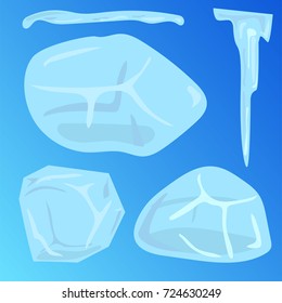 Ice caps snowdrifts icicles elements arctic snowy cold water winter decor vector illustration.