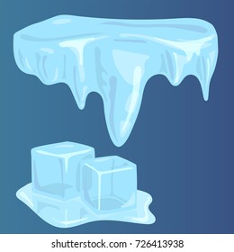 Ice caps snowdrifts icicles elements arctic snowy cold water winter decor vector illustration.