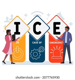 ICE - In Case of Emergency acronym. business concept background.  vector illustration concept with keywords and icons. lettering illustration with icons for web banner, flyer