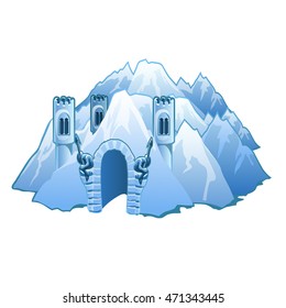 Ice castle in the mountains. Vector illustration.
