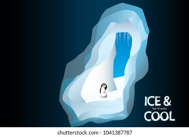 Ice cave and penguin in concept of ice and cool, Eps 10 vector