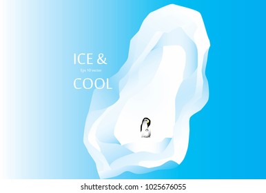 The ice cave penguin with ice and cool text graphic design to craft digital paper style, Ice cave and penguin in the pole, Eps 10 vector