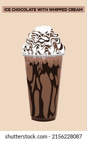 Ice chocolate whipped cream,Isolated vector illustration.Refreshing drinks.