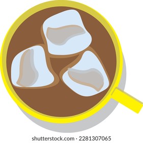 Ice Chocolate with Yellow Cup with ice and shadow animation illustration 2D Vector