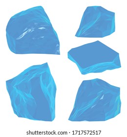 Colección de trozos de hielo aislada en fondo blanco. Piezas De Hielo Azul. Ilustración Realista Vector 3d.