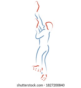 Escalada de hielo, ilustración vectorial estilizada por el escalador