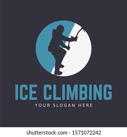 Ice climbing logo template with climber silhouette and circle