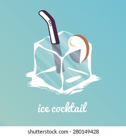 Ice cocktail. Gradient background, stylish typography, flat design