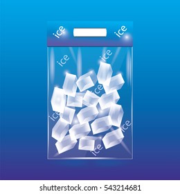 Ice For A Cocktail Square Shape Packed Transparent Bag Isolated On A Blue Background Element For Design Vector Art