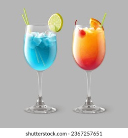 Ice cocktails. Isolated vector illustration