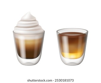 Bebida fría del café helado con la espuma, bebida refrescante fría en diseño realista. Ilustración vectorial de deliciosa bebida energética refrescante con helado, café para el menú del restaurante