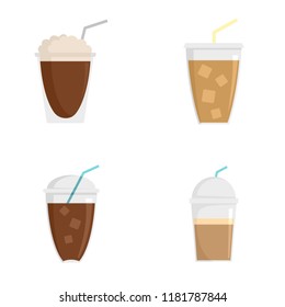 Ice coffee cream cold brew cup icons set. Flat illustration of 4 Ice coffee cream cold brew cup vector icons for web