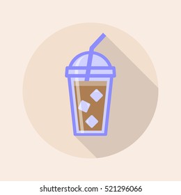 Ice Coffee Cup Icon Flat Design Long Shadow