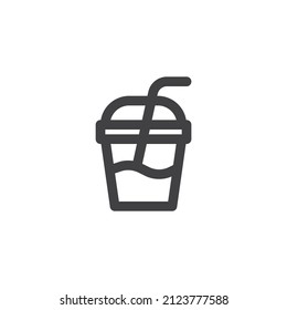 Ice coffee cup line icon. linear style sign for mobile concept and web design. Milkshake with straw outline vector icon. Symbol, logo illustration. Vector graphics