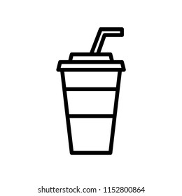 Ice Coffee with Cup Sleeve. Simple design, stroke outline style. Line vector. Isolate on white background.
