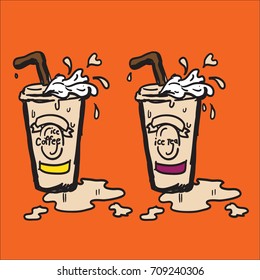 ice coffee drink hand drawn