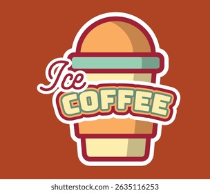 ice coffee editable cartoon style sticker vector