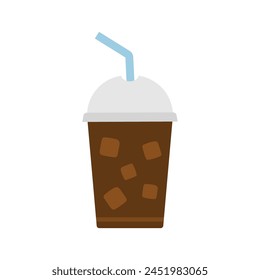 Ice coffee icon. Cold drink in plastic glass with straw, ice cubes. Vector illustration