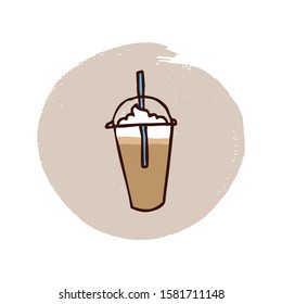 Ice coffee illustration on grunge background. Dessert menu card design. Vector illustration.