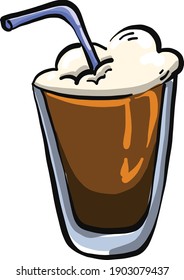 Café helado, ilustración, vector sobre fondo blanco.