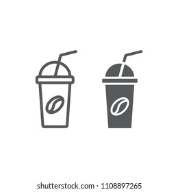 Ice coffee line and glyph icon, coffee and cafe, cup sign vector graphics, a linear pattern on a white background, eps 10.