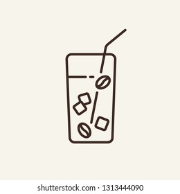 Ice coffee line icon. Glass with ice and coffee drink on white background. Food concept. Vector illustration can be used for food, drinking, cafe