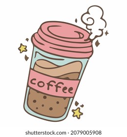 ice coffee pink cup vector