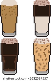 Ice coffee variation in a cafe shop, pixel art, eps 10 illustration