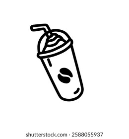 Ice coffee with vector line art . Sign and symbol. Clip art, minimalist simple outline. Hand drawing food and drink illustration. Sticker print design
