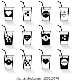 Ice Coffee Vector And Love Coffee Vector Icon.