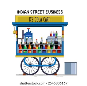 Ice Cola Cart Vector, ice, Cool drink, Indian Street Business Illustration