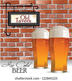 Ice cold beer background, old tavern or pub