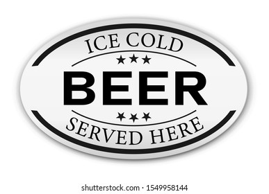 Ice cold Beer oval paper vintage stamp on a white background