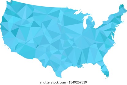 Ice cold blue USA Map in Low Poly Style on isolated white background. United States of America area in Polygonal diamond style for your design.