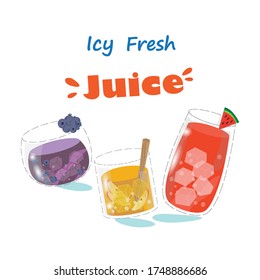 Eiskalte Heidelbeere, roter Apfel und Wassermelone, frischer Fruchtsaft für die Sommerzeit