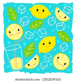 Ice cold lemonade funny. Lemonade sign. Illustration