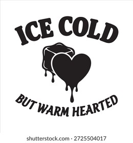 Eiskalter, aber warmherziger Text mit schmelzendem Eiswürfel und Herzgrafik Vektor, Illustration